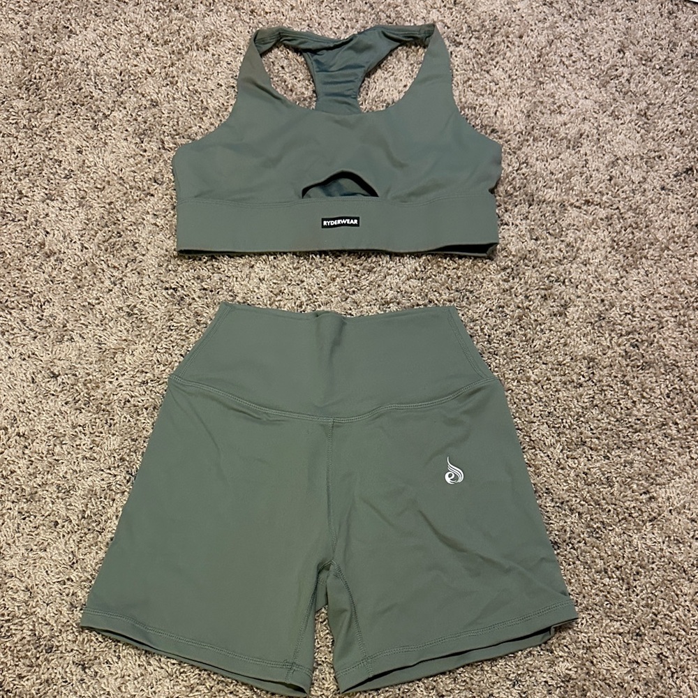 Ryderwear Olive Green Sports Bra & Shorts Set NWT